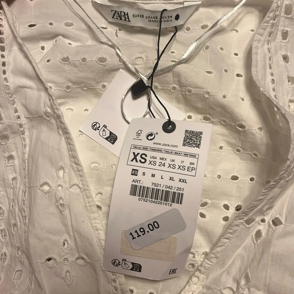 NWT$119 Zara The Madison Dress embroidery white cotton maxi dress XS R: 7521/042 - Picture 5 of 13